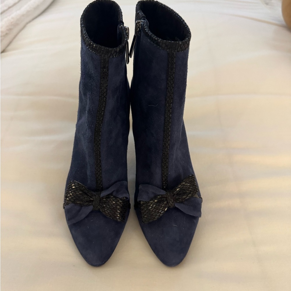 Karl Lagerfeld Navy Suede Ankle Boots with Bow Detail